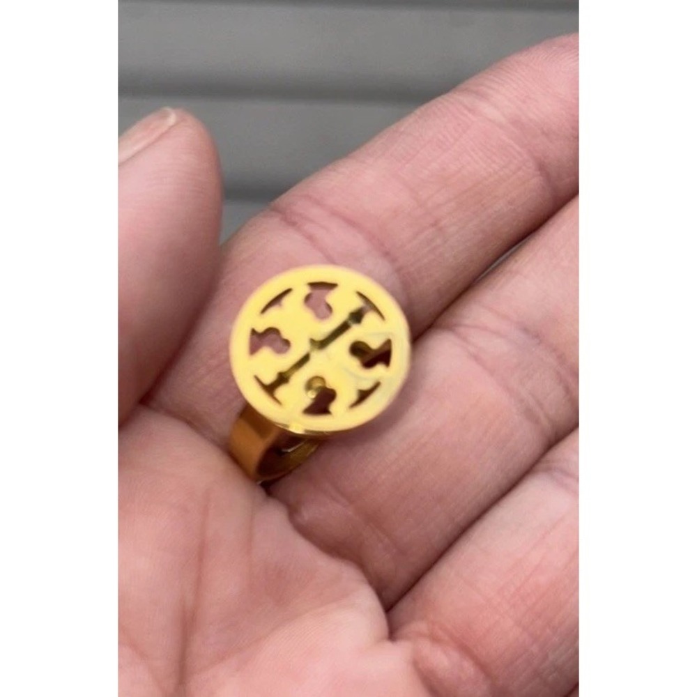 Tory Burch  signature double-T logo Medallion Gold Tone Ring Adjustable